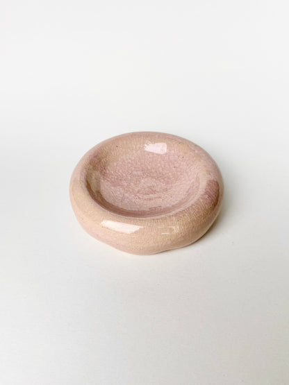 pink crackle flower donut ring dish