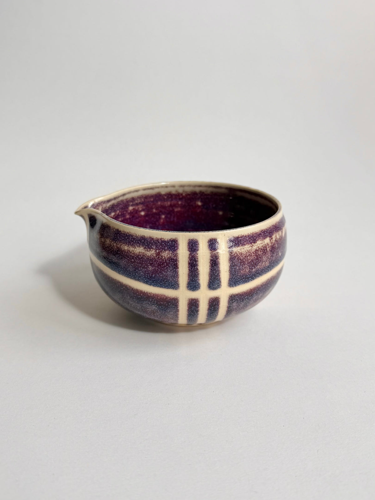 plum ink patterned matcha bowl
