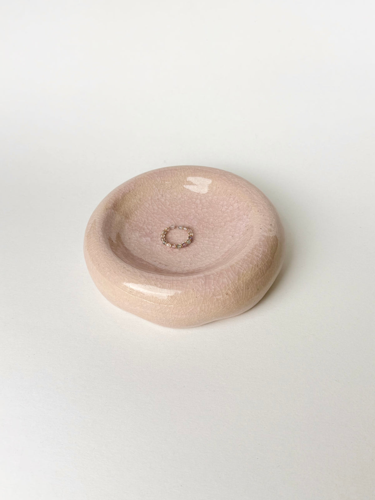 pink crackle flower donut ring dish