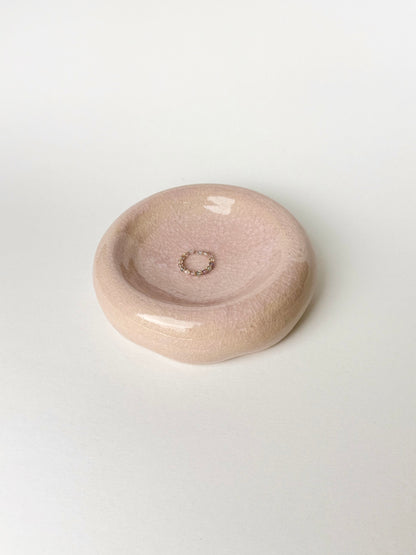 pink crackle flower donut ring dish