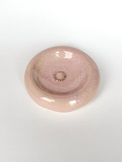 pink crackle flower donut ring dish