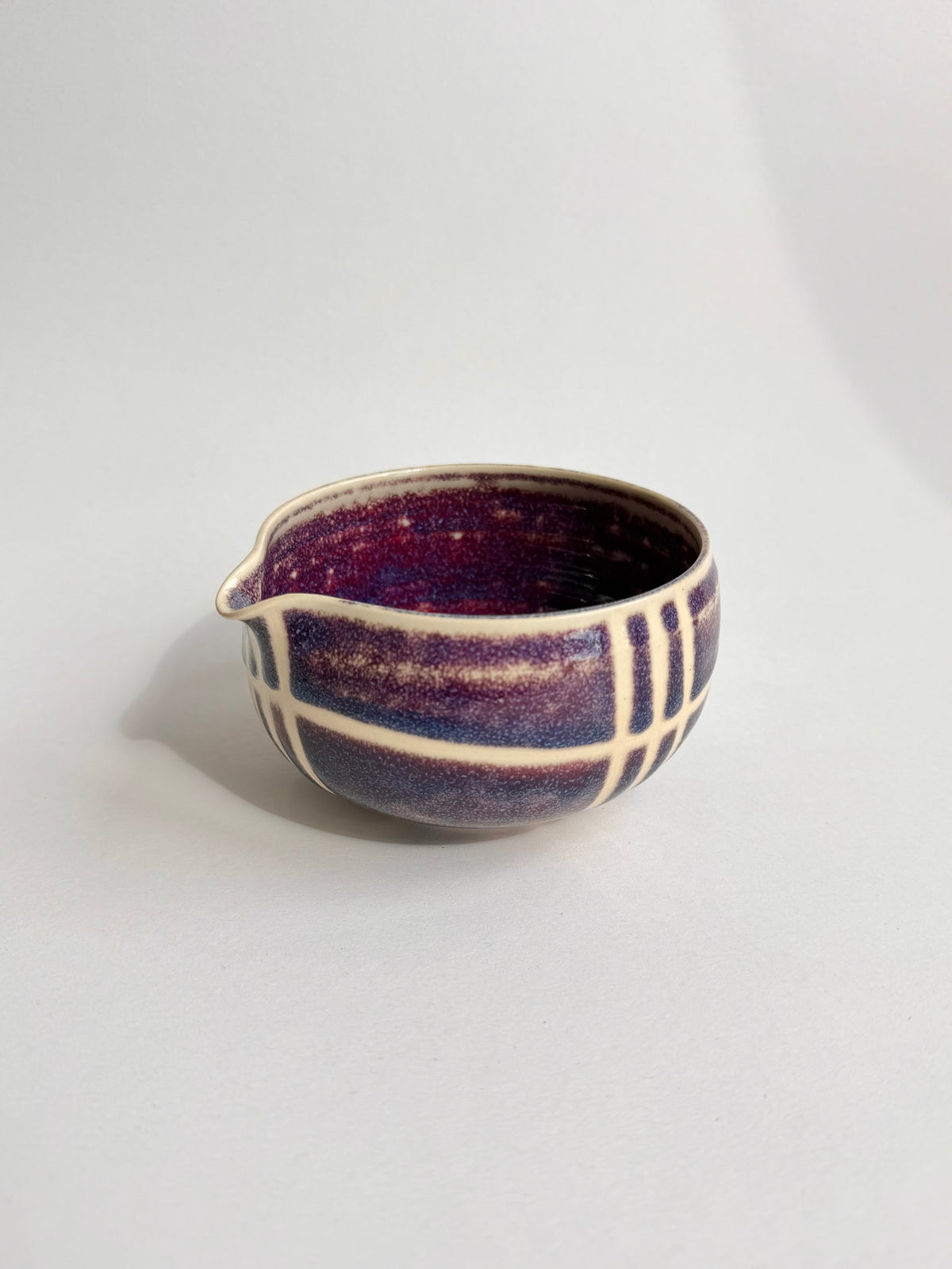 plum ink patterned matcha bowl