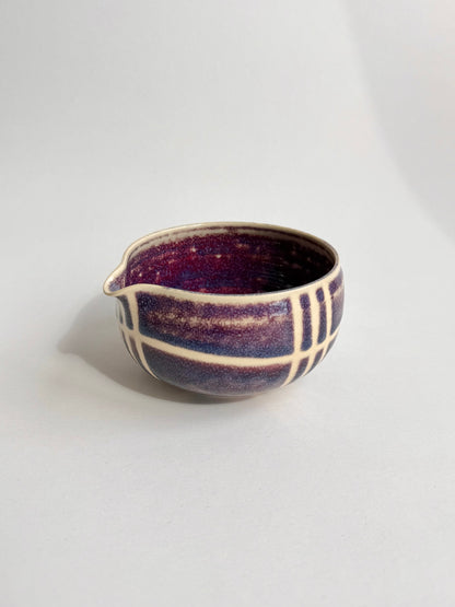 plum ink patterned matcha bowl