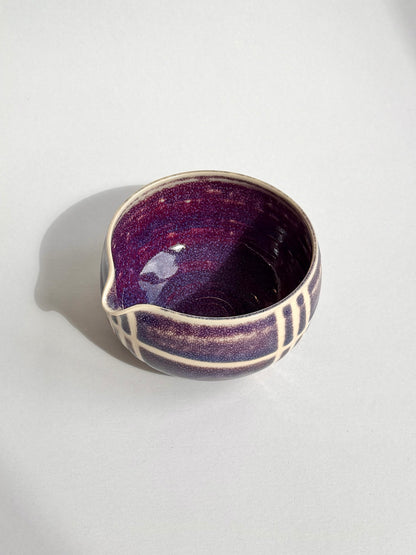 plum ink patterned matcha bowl