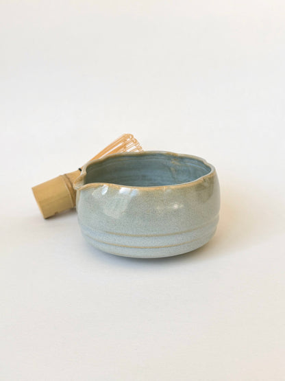 baby blue flower matcha bowl
