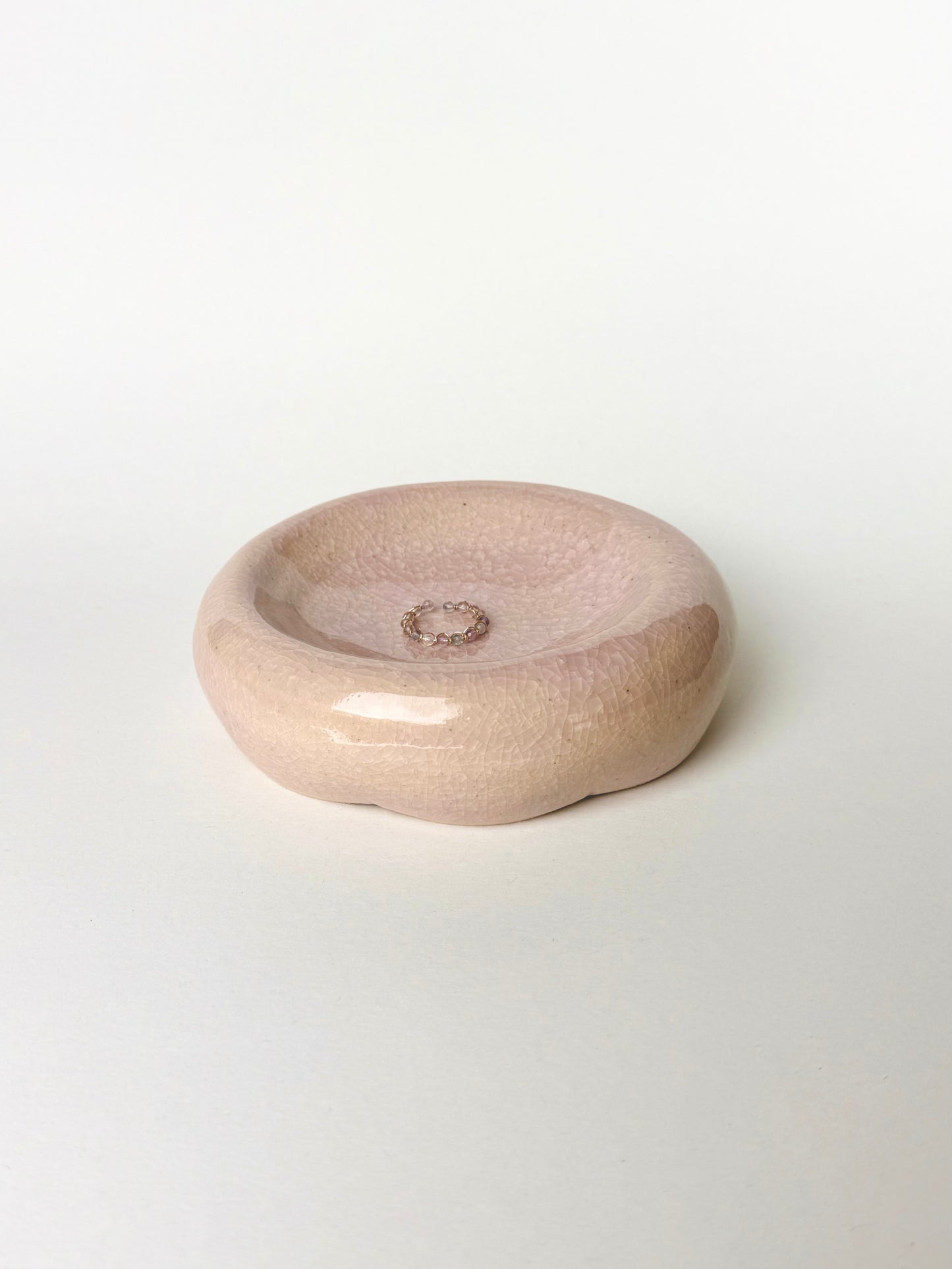 pink crackle flower donut ring dish