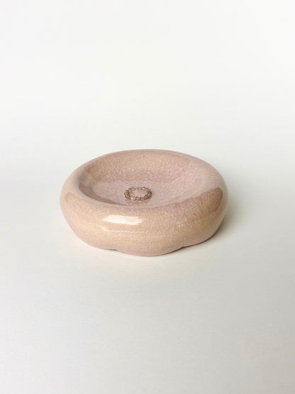 pink crackle flower donut ring dish
