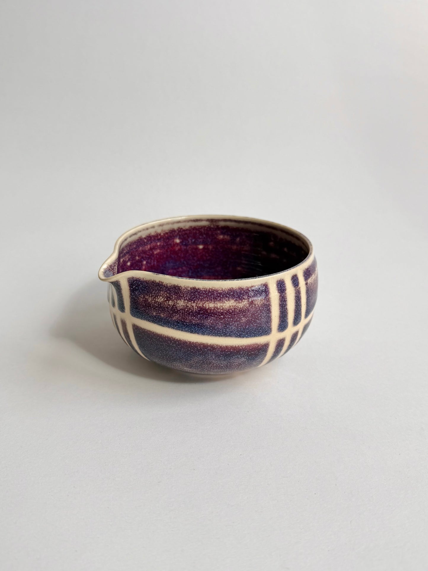 plum ink patterned matcha bowl