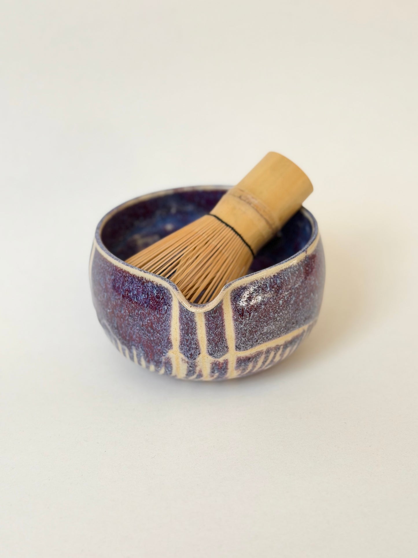 plum ink chatter-lined matcha bowl