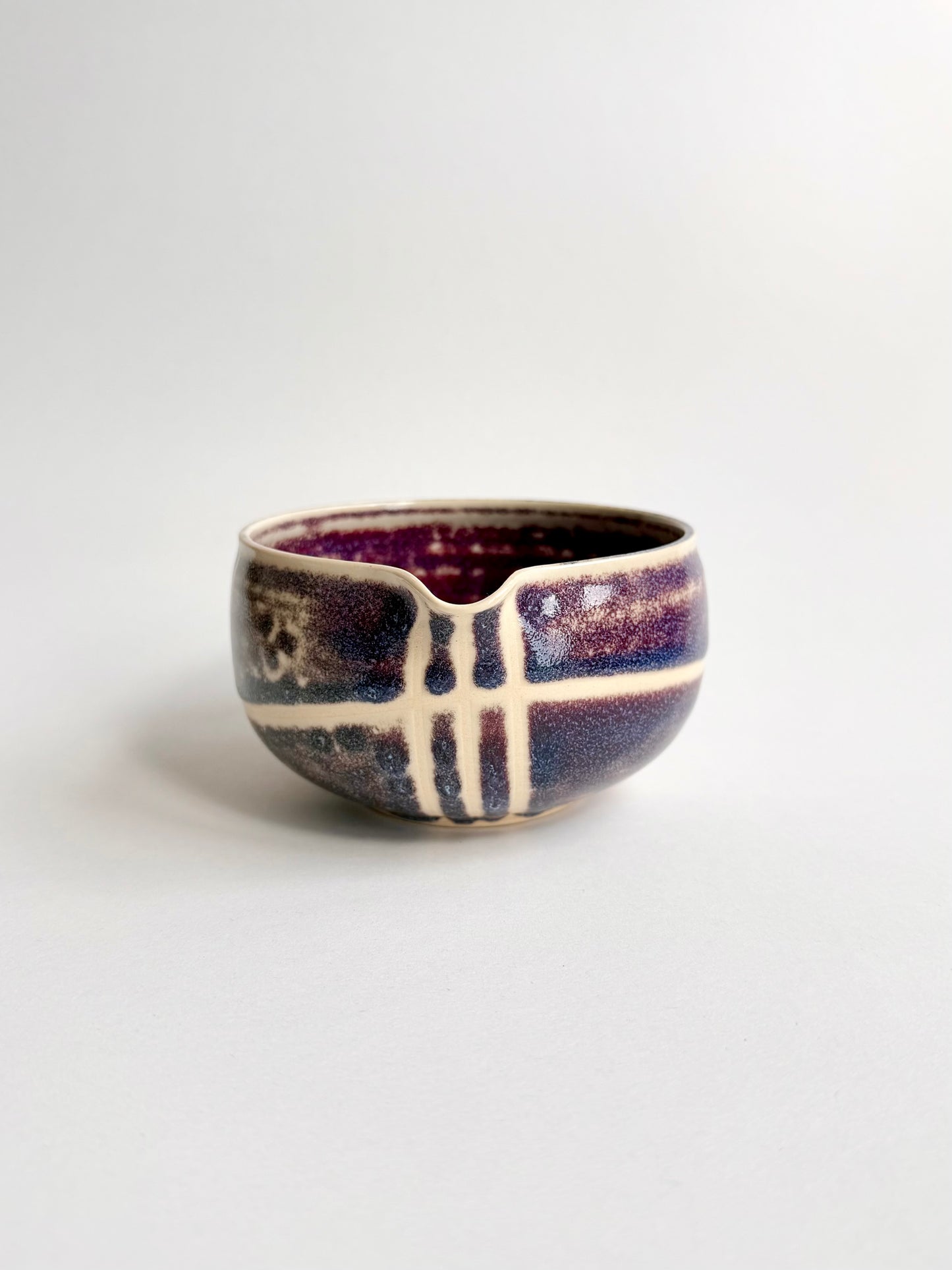plum ink patterned matcha bowl