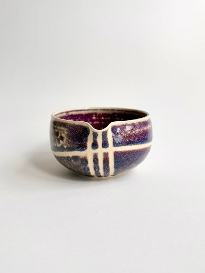 plum ink patterned matcha bowl