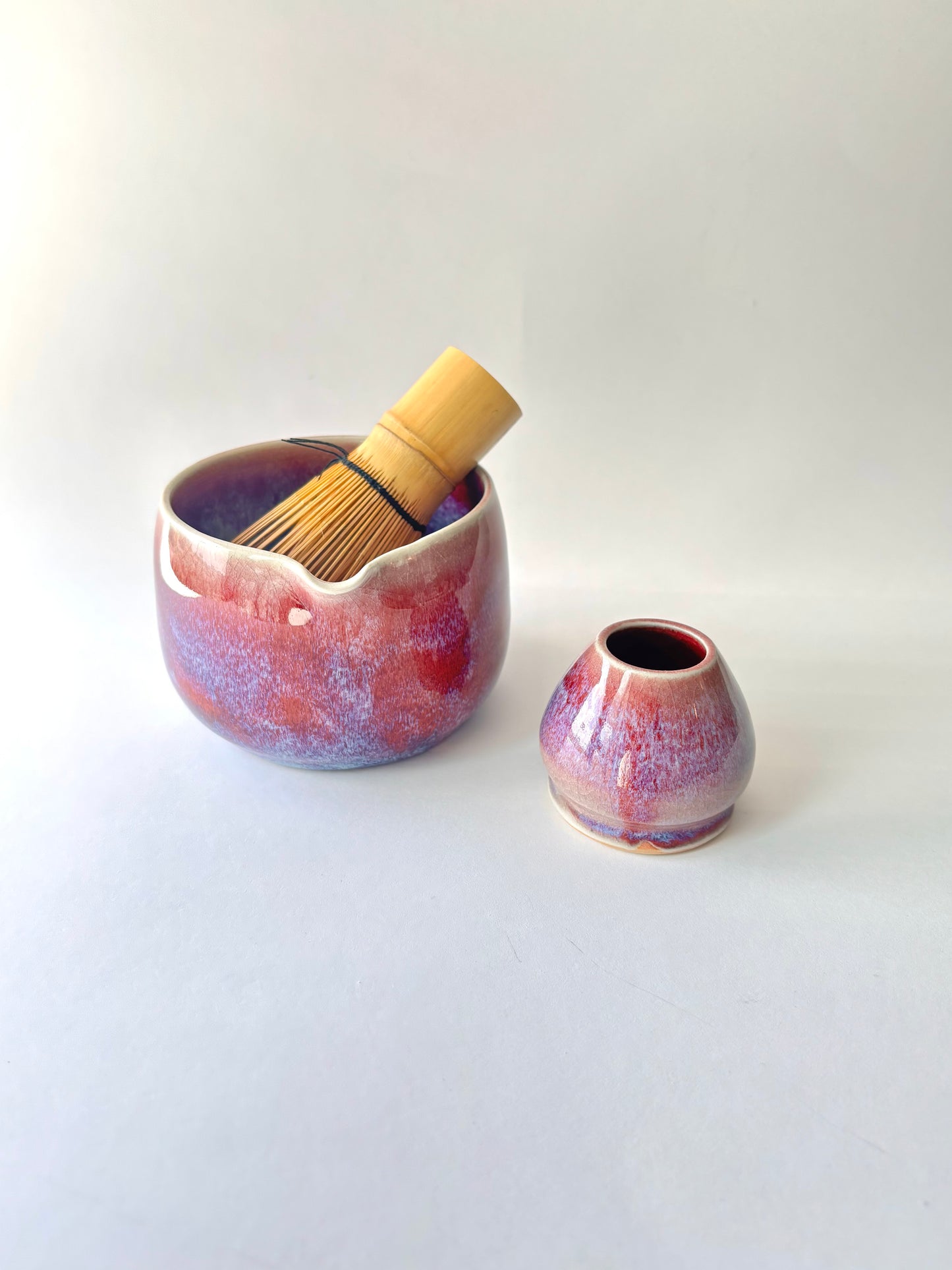 Red galaxy matcha bowl & whisk set