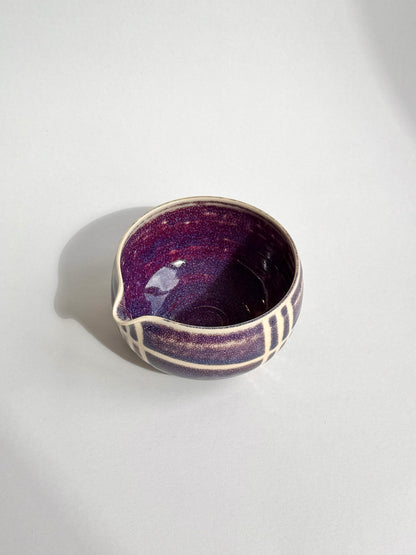 plum ink patterned matcha bowl